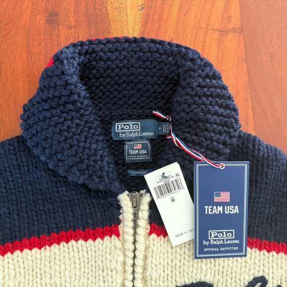 Polo Ralph Lauren 2026 Team USA Olympic Hand-Knit Wool Cardigan M Artisan Signed - Picture 7 of 17